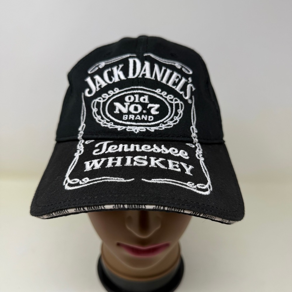 Jack Daniels Old No 7 Hat Cap Black White Embroidered Whiskey Adjustable Mens